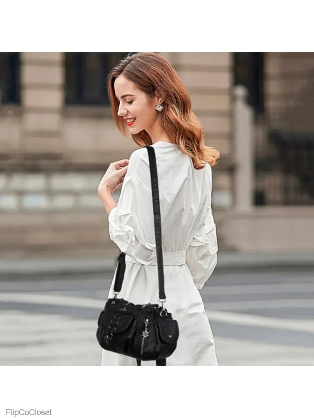 Vegan Leather Hobo Shoulder Bag Multi-Pocket Crossbody